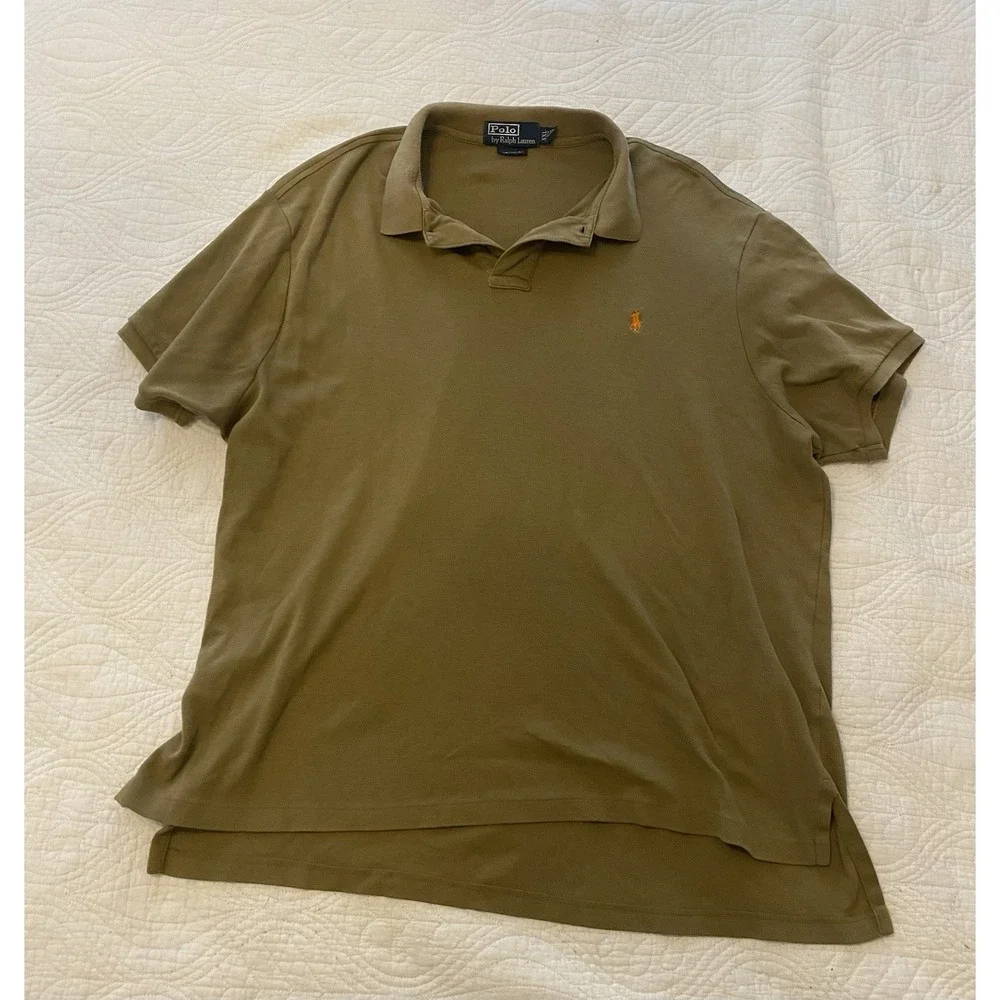 Polo Ralph Lauren Custom‎ Fit Brown XXL Short Sleeve Polo Shirt 100% Cotton Logo